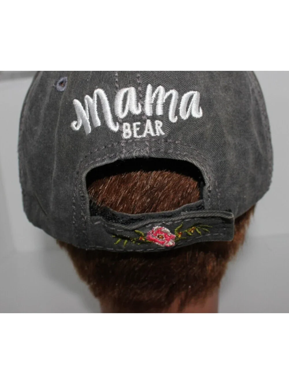 4350 District Mama Bear Embroidered Distressed Dark Gray Hat Cap One Size